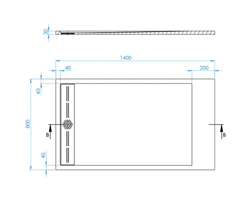 Technický nákres sprchové vaničky s rozměry