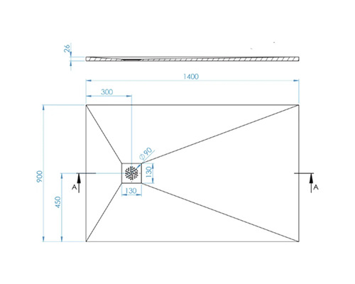 Technický nákres sprchové vaničky s rozměry