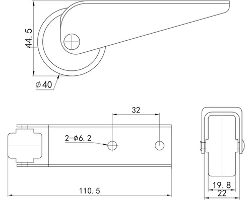 Technický výkres nábytkového kolečka s rozměry