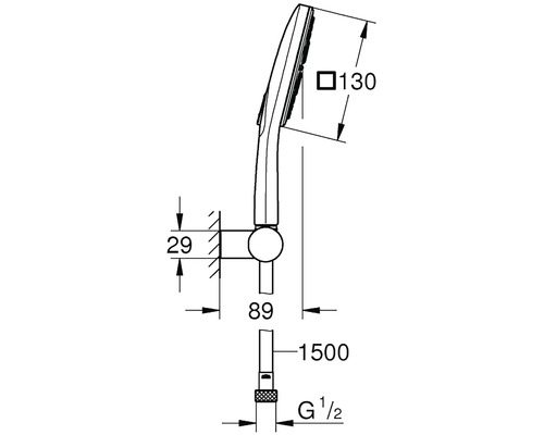 Technický výkres ruční sprchy s rozměry