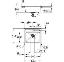 Granitový dřez GROHE K700 510 x 560 mm černá 31651AP0