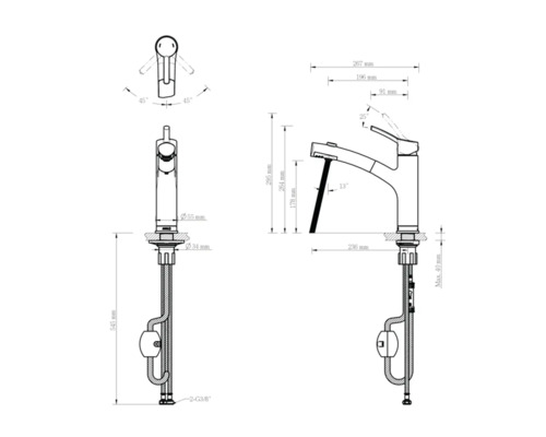 Technický výkres armatury s rozměry