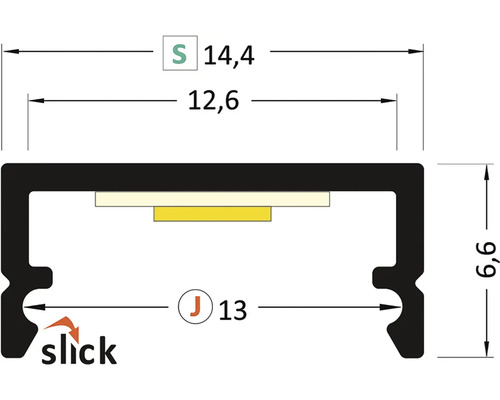 Technický nákres LED profilu s rozměry