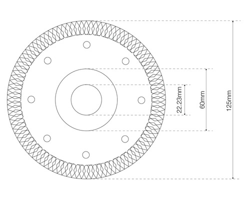 Technický nákres řezného kotouče s rozměry