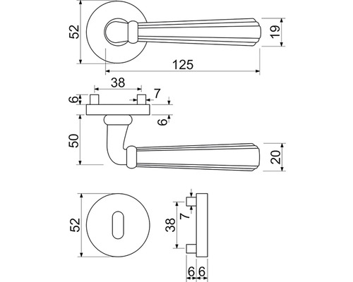 Technický výkres kliky dveří s rozměry