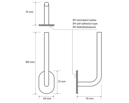 Technický nákres držáku na ručníky s rozměry