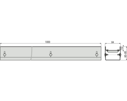 Technický výkres montážní lišty, délka 1000 milimetrů