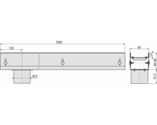 Technický nákres okapu s rozměry.