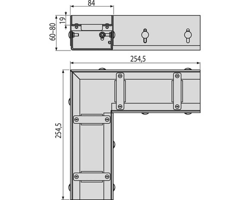Technický výkres rohového profilu s rozměry.