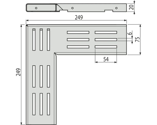 Technický výkres rohového konektoru s rozměry