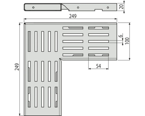 Technický výkres rohového dílu s rozměry
