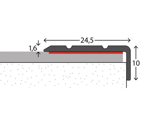 Technický nákres profilu hrany schodu s rozměry