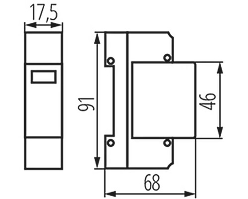 Technický výkres zařízení pro montáž na lištu DIN s rozměry