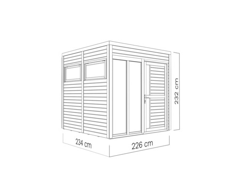 Obrázek zahradního domku o rozměrech 234 x 226 x 232 cm