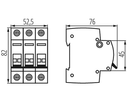Technický výkres jističe s rozměry