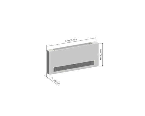 Klimatizační jednotka o rozměrech délka 1000 mm, výška 450 mm a hloubka 115 mm.