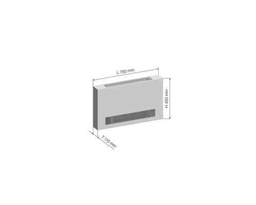 Konvektor radiátoru o rozměrech 750 mm délka, 450 mm výška a 115 mm hloubka