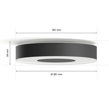 Kulaté stropní svítidlo o rozměrech 381 mm v průměru a 84 mm na výšku.