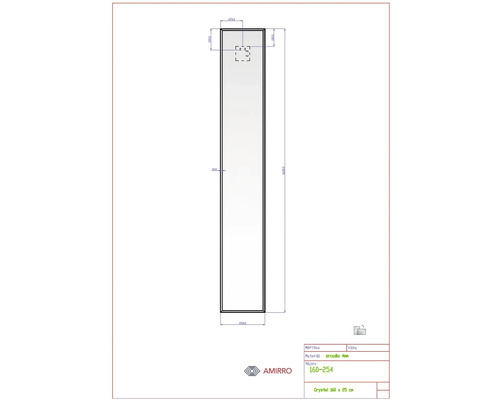 Technický nákres zrcadla s rozměry