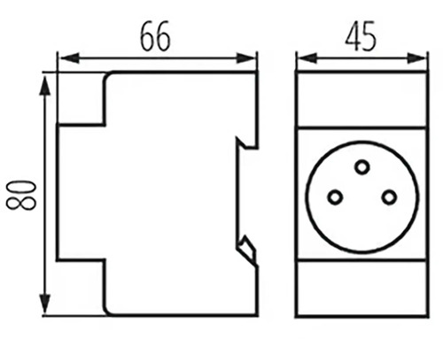 Technický výkres zástrčky spotřebiče s rozměry 66, 80 a 45 milimetrů