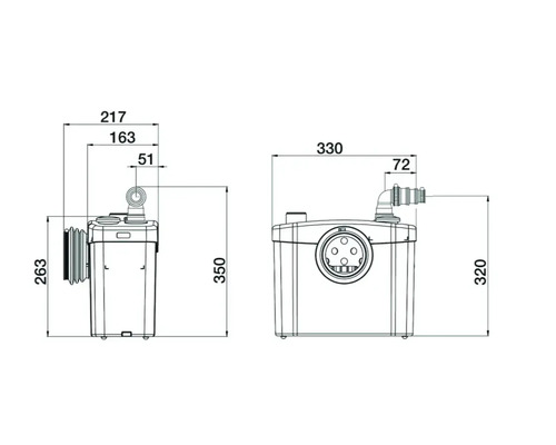 Technický výkres čerpací stanice odpadních vod s rozměry