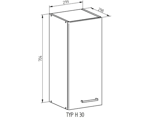Technický nákres závěsné skříňky s rozměry.