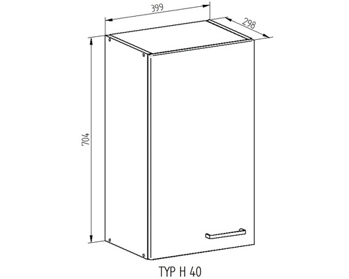 Technický výkres kuchyňské závěsné skříňky s rozměry