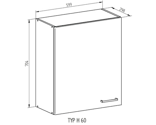 Technický nákres závěsné skříňky s rozměry