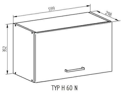 Výkres skříně s rozměry 599, 298 a 352.