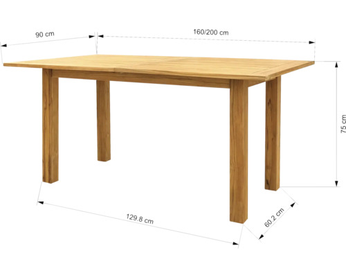Rozkládací zahradní stůl z teakového dřeva o rozměrech 160/200 x 90 x 75 cm