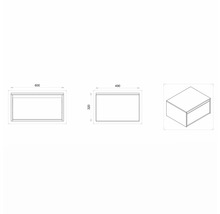 Technický nákres skříňky pod umyvadlo s rozměry.