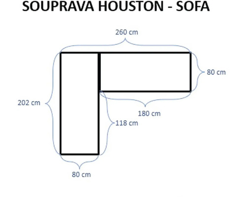 Nákres rozměrů pohovky Houston
