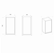 Technický nákres závěsné skříňky o rozměrech 400 x 350 x 760 milimetrů.