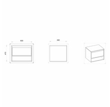 Nákres skříňky pod umyvadlo s rozměry.