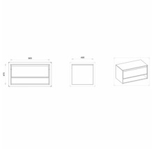 Nákres skříňky pod umyvadlo s rozměry.