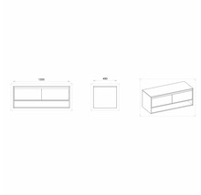 Technický nákres skříňky pod umyvadlo s rozměry.