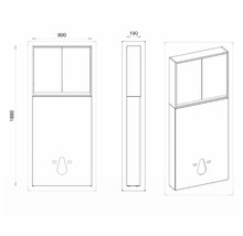 Výkres umyvadla se skříňkou a rozměry