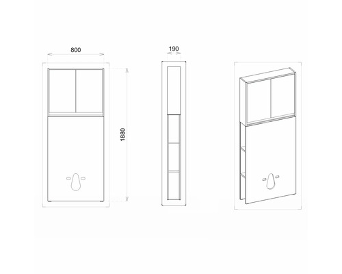 Nákres skříňky pod umyvadlo s rozměry.