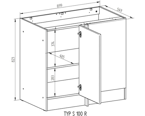 Technický nákres spodní skříňky s rozměry