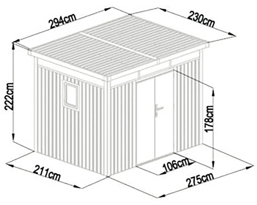 Nákres zahradního domku s rozměry