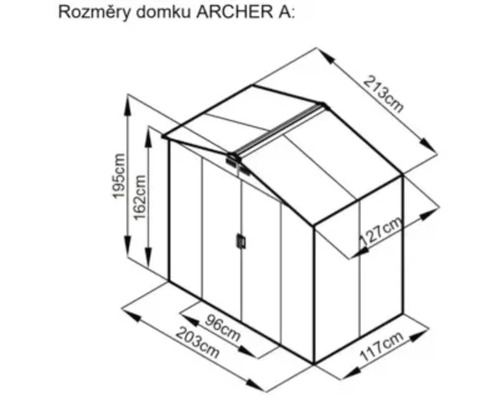 Technický nákres zahradního domku s rozměry