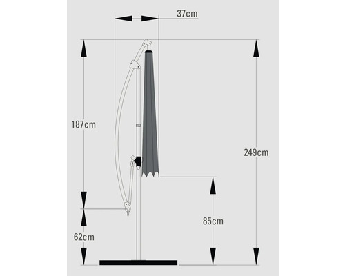 Technický výkres slunečníku s rozměry