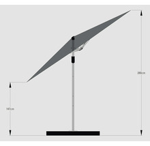 Nákres slunečníku s výškou 280 cm a 147 cm