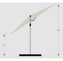Boční slunečník s rozměry 147 cm a 280 cm