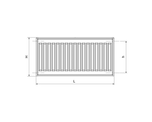 Malý deskový radiátor Rotheigner 22 300 x 1200 mm 4 boční přípojky Schéma radiátoru s údaji o výšce a délce