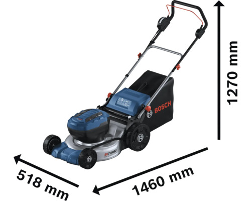Zahradní traktor o rozměrech 1460 milimetrů krát 518 milimetrů krát 1270 milimetrů