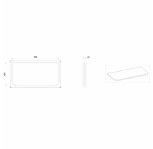 Technický výkres umyvadlové desky s rozměry