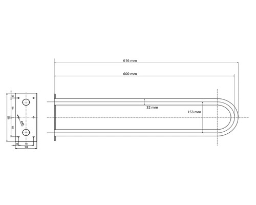 Technický výkres madla s rozměry