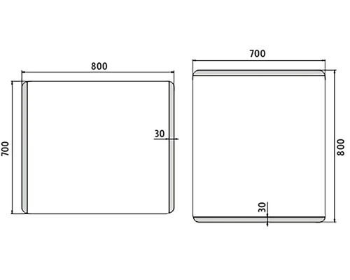 Technický výkres sprchového koutu s rozměry 700 x 800 mm