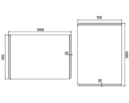 Technický výkres obdélníkové sprchové vaničky s rozměry.